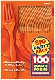 Amscan Big Party Pack 100 Count Mid Weight Plastic Forks, Orange