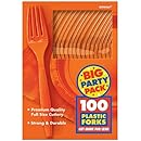 Amscan Big Party Pack 100 Count Mid Weight Plastic Forks, Orange