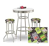 IMAGE OF Chrome Bar Table & 2 Chrome Dale Earnhardt Jr. Nascar #88 Fabric Seat Barstools