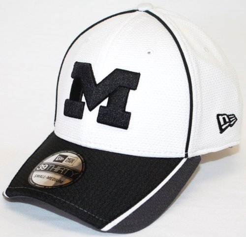 Michigan Wolverines New Era NCAA 39THIRTY Pipe Slide Fitted Hat - White/Gray