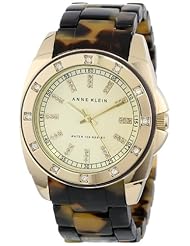 Anne Klein Womens 10/9988CHTO Swarovski Crystal Accented Gold-Tone Tortoise Resin Bracelet Watch