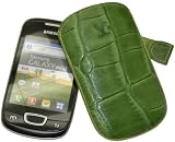 Produkt-Bild: Suncase Ledertasche (Lasche mit R&uuml;ckzugfunktion) f&uuml;r Samsung Galaxy Y Duos S6102 croco-gr&uuml;n