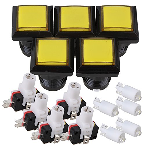 BQLZR Yellow and Black 33 x 33mm Square Shape LED Illuminated Push Button Large Machinery 12V Switch Pack of 5