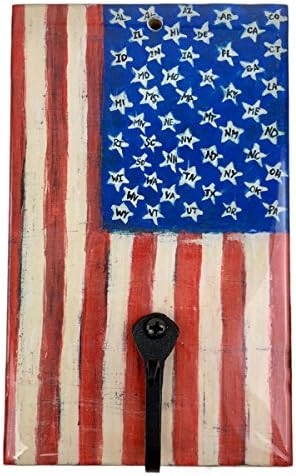 American Flag Wall Plaque with Metal Hook, Handcrafted