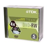 TDK 4X DVD-RW Single sided 5 pack in slim movie case