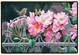 New Fiddler's Elbow FED991 Wren & Pink Flowers Doormat Non-Skid Rubber Back Polypropylene Web Trim