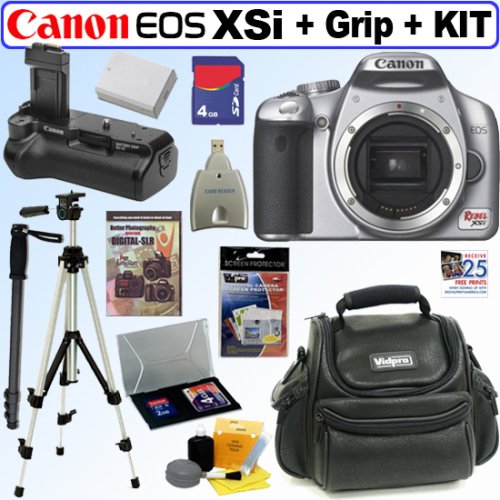 Canon Digital Rebel XSi 12M.P Digital SLR Camera (Silver) + BG-E5 Battery Grip + 4GB Deluxe Accessory Kit