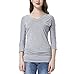 KATE KASIN® Women's Tees 3/4 Sleeve Solid Gray Shirring Drape Tops