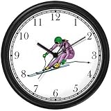 Woman Downhill Alpine Skier No.2 Snow Skiing Wall Clock by WatchBuddy Timepieces (Slate Blue Frame)