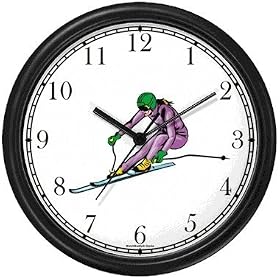 Woman Downhill Alpine Skier No.2 Snow Skiing Wall Clock by WatchBuddy Timepieces (Slate Blue Frame)