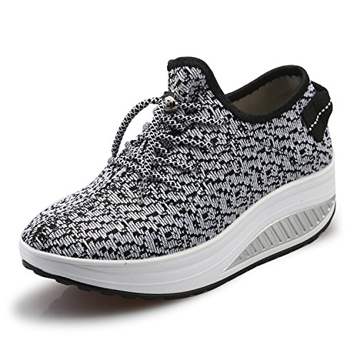JARLIF Women's Shape Ups Canvas Walking Sneakers - Lightweight Lace-up Fitness Shoes US5.5-8.5