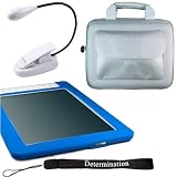 Amazon Kindle DX Combo: Blue Silicon Skin With Gray Silver Kroo Cube Travel Carrying Pouch Case with Side Pocket + Includes a 4-Inch Determination Hand Strap and 2LED UltraFlex2 E-Reader Might Light