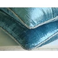 Blue Shimmer - 16x16 Inches Decorative Pillow Covers - Velvet Pillow Cover with Handmade Beaded Border