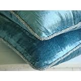 11% Holiday Sale - Teal Teal Blue Shimmer - 14x14 Inches Decorative Pillow Covers - Velvet Pillow Cover with Handmade Beaded Border