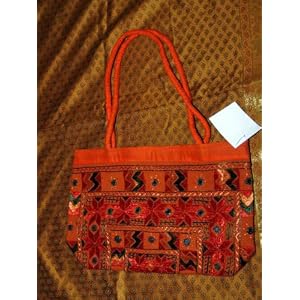 Orange-red Boho Banjara Gypsy India Sari Tapestry Handbag Purse