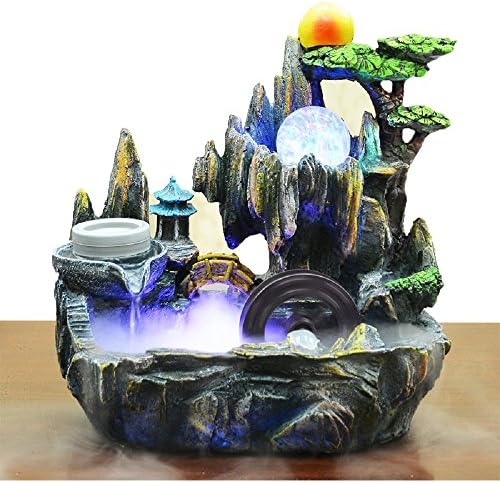 LED Lighted Rockery Colorful Water Fountain with Pump Fog