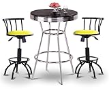 Chrome Bar Table & 2 Black Adjustable 24"-29" Yellow Vinyl Seat Barstools