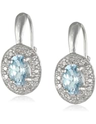 Sterling Silver Gemstone and Diamond Accent Oval Drop Leverback Earrings