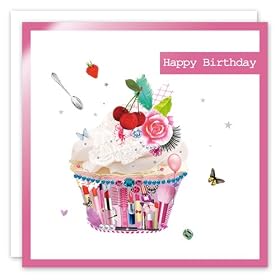 Happy Birthday Cup Cake Greeting Card - Make Up Collection by Real & Exciting Designs