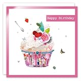 Happy Birthday Cup Cake Greeting Card - Make Up Collection by Real & Exciting Designs