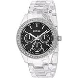 Fossil Women's ES2607 Clear Plastic Bracelet Black Glitz Analog Dial Multifunction Watch