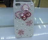 Butterfly Pearl Crystal Bling Hard Case for Iphone 4 4g S 4s(pink)
