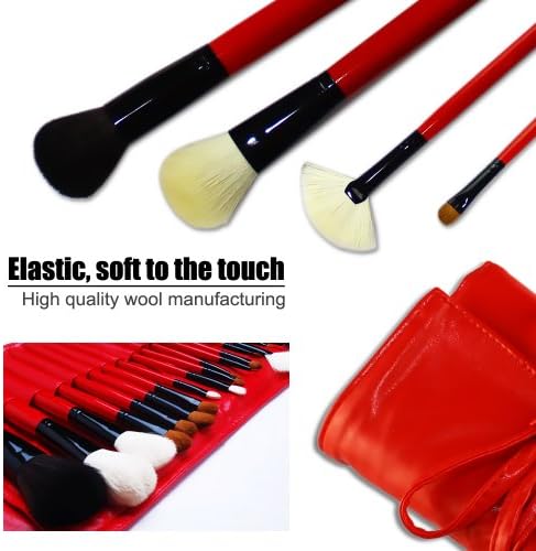 Phileex Professional 19 Piece Makeup Brush Set/kit with Pouch,Set of 18 Brushed and 1 Pouch,Red