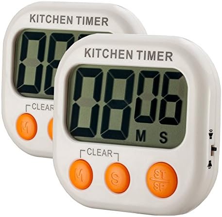 Abyln 2 Pack Digital Kitchen Timer Large LCD Display, Volume Adjustable, Back Strengthen Magnetic, Auto Shutdown, White with Orange Button