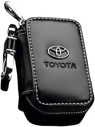 Black Key Chain Genuine Leather Car Remote Case Fob Pocket Keychain Key Holder Ring Bag Holder Zipper Case Wallet Bag For Toyota Corolla RAV4 Camry