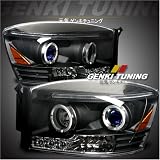 Genki Tuning - 2006 2007 2008 Dodge Ram Dual Halo LED Black Housing Performance Projector HeadLights HeadLamps HeadLamps Head Lights Lamps 06 07 08