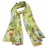 100% Satin Charmeuse Silk Paris Views Long Gold Scarf Shawl