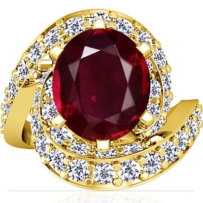 18K Yellow Gold Oval Cut Ruby Fana Designer Ring
