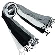 100% Viscose Men's Triple Color Layer Fringed Scrunch Long Scarf - Black and White