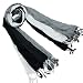 100% Viscose Men's Triple Color Layer Fringed Scrunch Long Scarf - Black and White