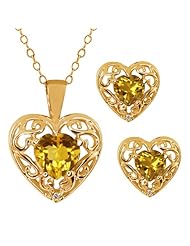 1.68 Ct Heart Shape Yellow Citrine 18k Yellow Gold Pendant Earrings Set