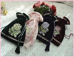 Ribbon Embroid Lingerie Jewelry Stocking Velvet Pouch