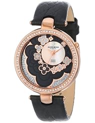 Akribos XXIV Womens AK601BK Lady Diamond Flower Dial Swiss Quartz Leather Strap Watch