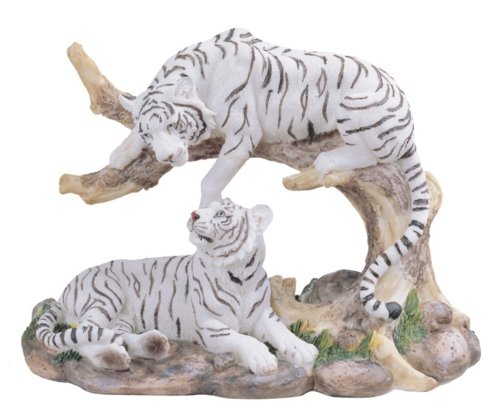 7 inch Medium Polyresin White Tiger Couple Resting Figurine Statue