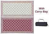 Reversible RV Patio Outdoor Mat Camping Rug with Carry Bag Burgundy & Beige 9' X 18' Garden Mat 119185