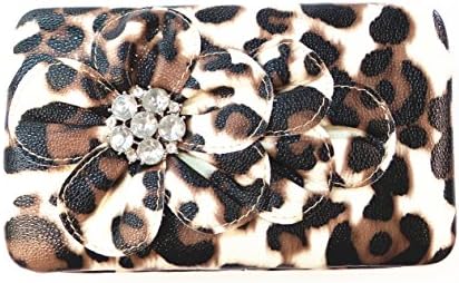 Women's Fashion 3D Large Leopard Print With Rhinestone Flora Wallet (Coffee/White)