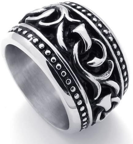 KONOV Jewelry Heavy Wide Vintage Stainless Steel Men's Ring