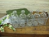 Shabby Cottage Chic Glass Bottles Vases with Wire Tray
