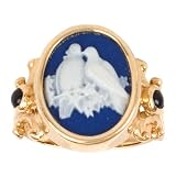 Tagliamonte - 14k Yellow Gold Porcelain Venetian Glass Cameo and Blue Sapphire Ring, Size 8