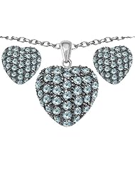 Original Star K (tm) Simulated Aquamarine Puffed Heart Love Pendant Box Set with matching earrings in 925 Sterling Silver