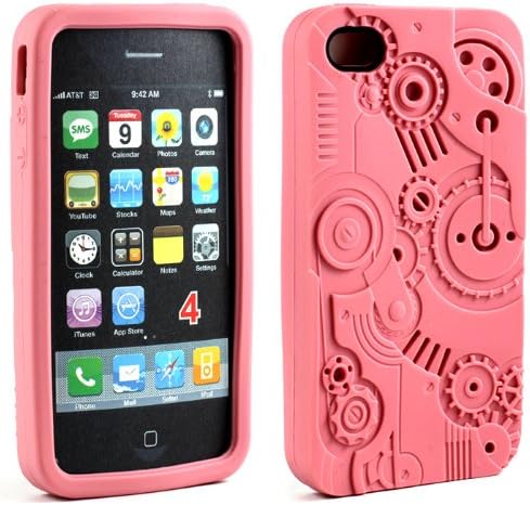 Retro 3D Clockwork Clock Cartoon Design Silicone Soft Skin Case Cover for Apple iPhone 4/4S (Pink) - Retail Packaging