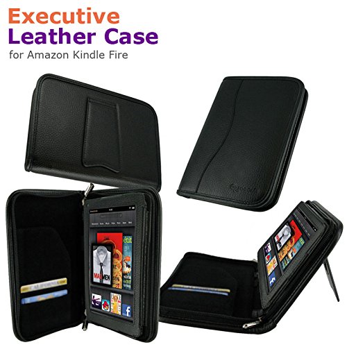 rooCASE Executive Portfolio (Black) Leather Case Cover with Landscape / Portrait View for Amazon Kindle Fire 7-Inch Android Tablet (NOT Compatible with Fire HD)