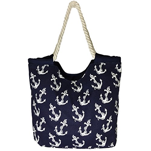 High Quality Chevron Anchor Quatrefoil Rope Handle Canvas Tote Beach Bag EM3010