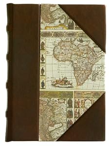 Antique Map Paper Journal, Antiqued Genuine Leather Double Thick Spine and Corners, Lined, 5x7"