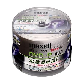 maxell �^��p CPRM�Ή�DVD-R 120�� 16�{���Ή� �L�^�ʃn�[�h�R�[�g �C���N�W�F�b�g�v�����^�Ή��z���C�g(���C�h���)  50�� �X�s���h���P�[�X�� DRD120WPHC.50SP
