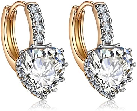 Forcolor Drop Gold Plated Earrings with clear love heart Cubic Zirconia gemstone